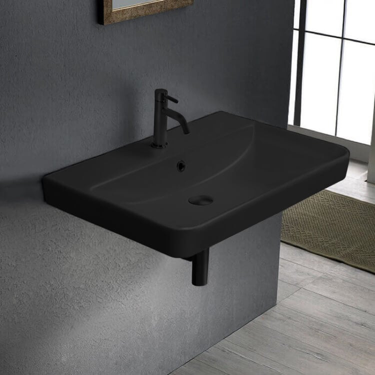 CeraStyle 079607-U-97 Rectangle Matte Black Ceramic Wall Mounted or Drop In Sink